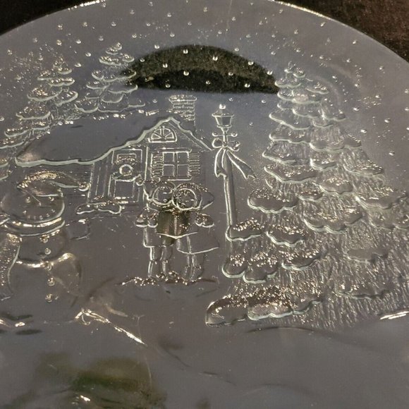Christmas Holiday Embossed Clear Glass 12 1/2" Serving Platter Plate - Picture 3 of 5